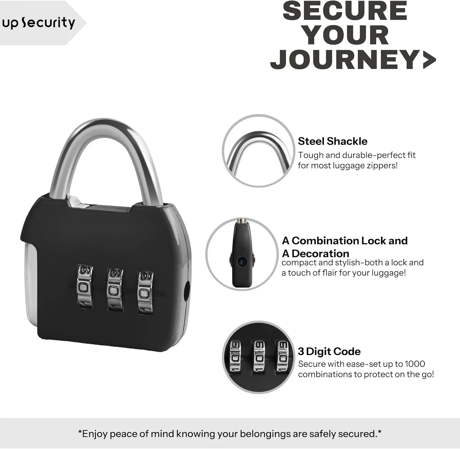 Small Combination Lock, 3 Digit Combination Padlock, Travel Luggage Locks, Combo Lock with Code for Suitcase, Mini Locker, Bag, Tool Box, Backpack Zipper (Black Black, 2-Pack)