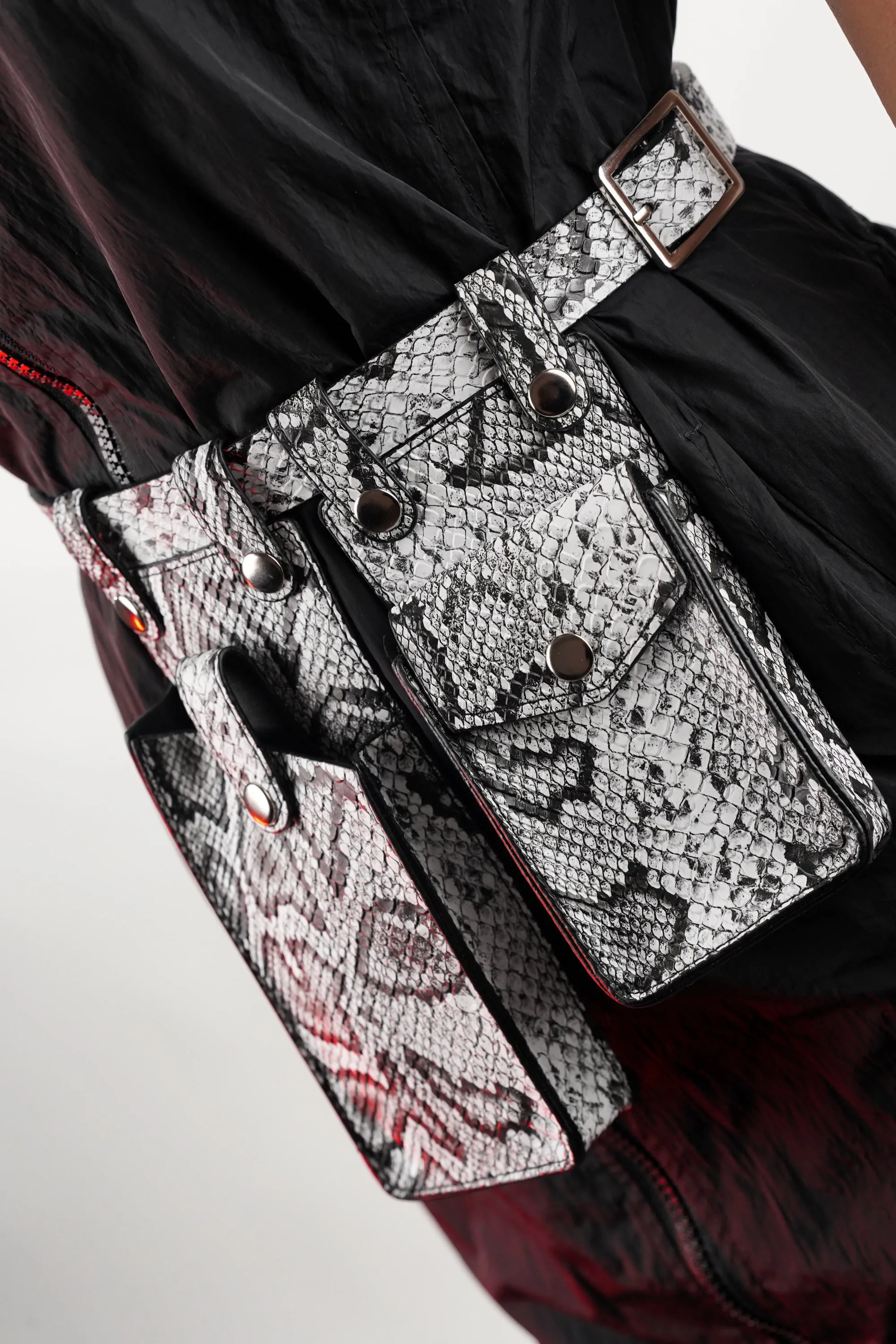 Snake Print Waist Belt with Utility Bags