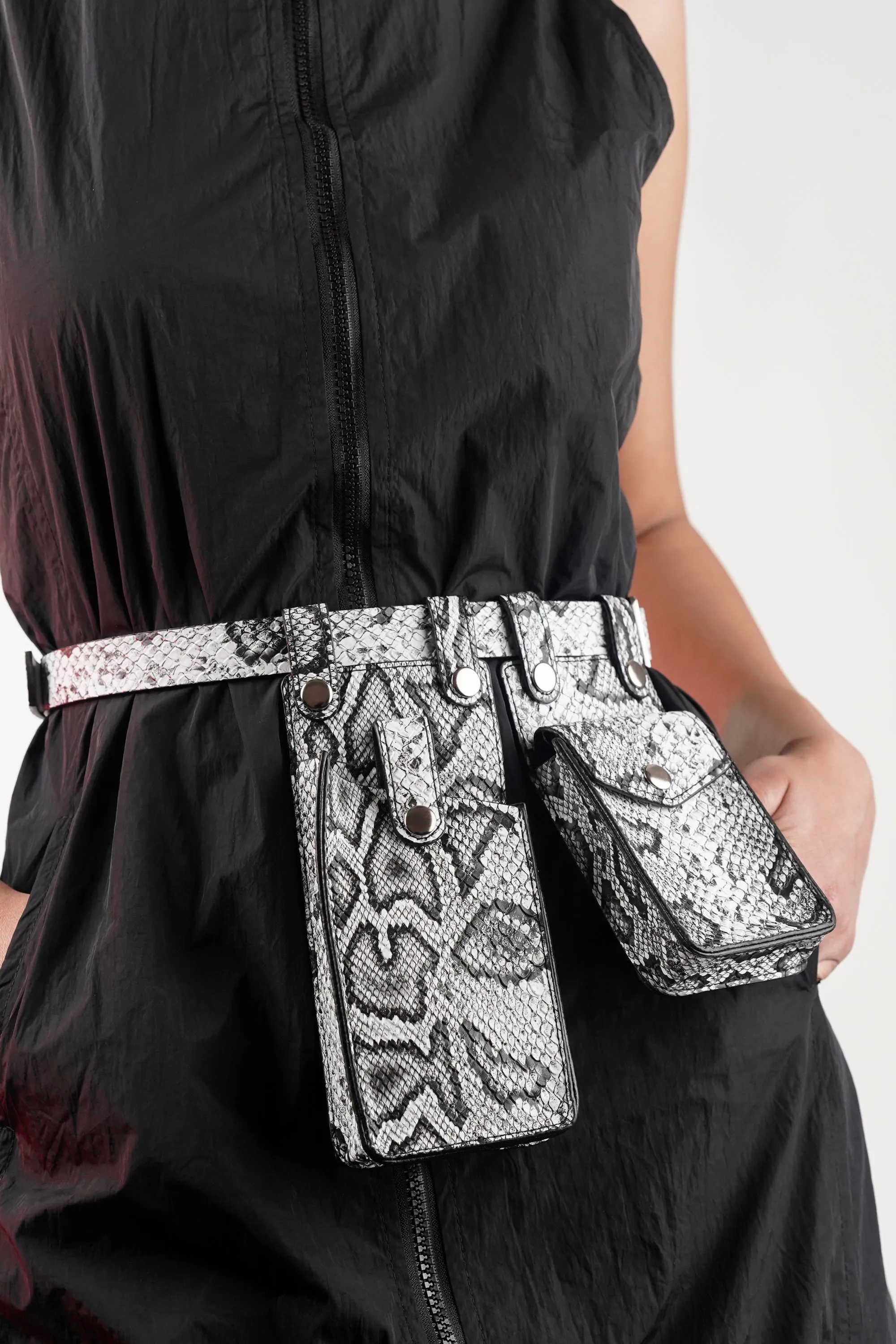 Snake Print Waist Belt with Utility Bags