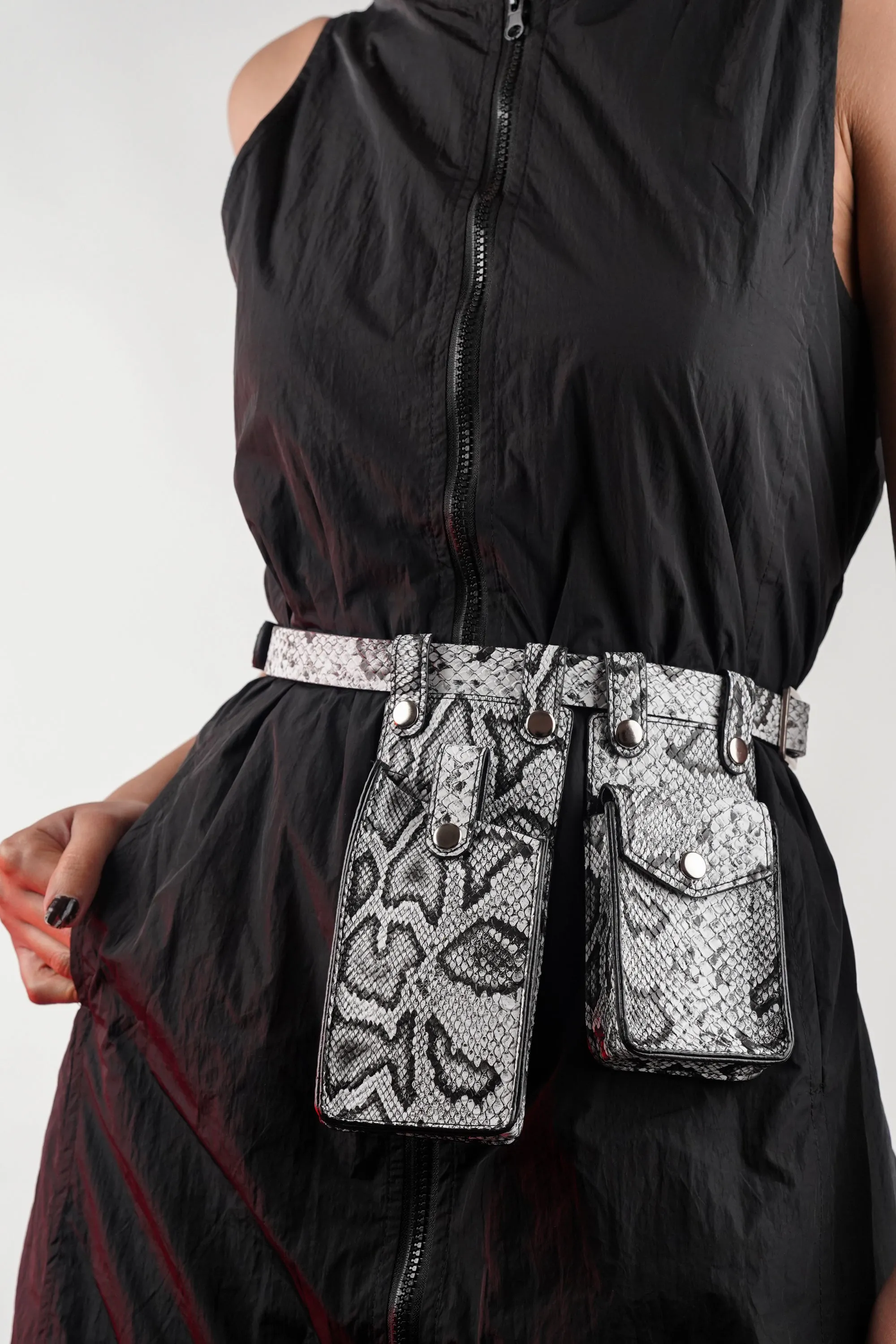 Snake Print Waist Belt with Utility Bags