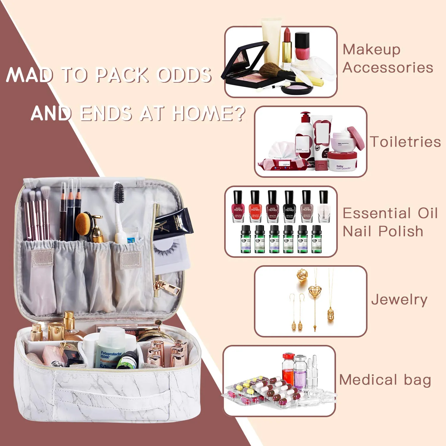 Stagiant Makeup Bag,Travel Makeup Bag, Makeup Organizer Bag for Women,Make up Case Cosmetic Brushes Toiletry Bags,Marble