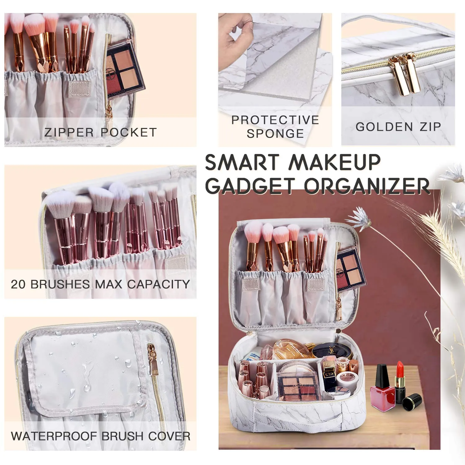 Stagiant Makeup Bag,Travel Makeup Bag, Makeup Organizer Bag for Women,Make up Case Cosmetic Brushes Toiletry Bags,Marble