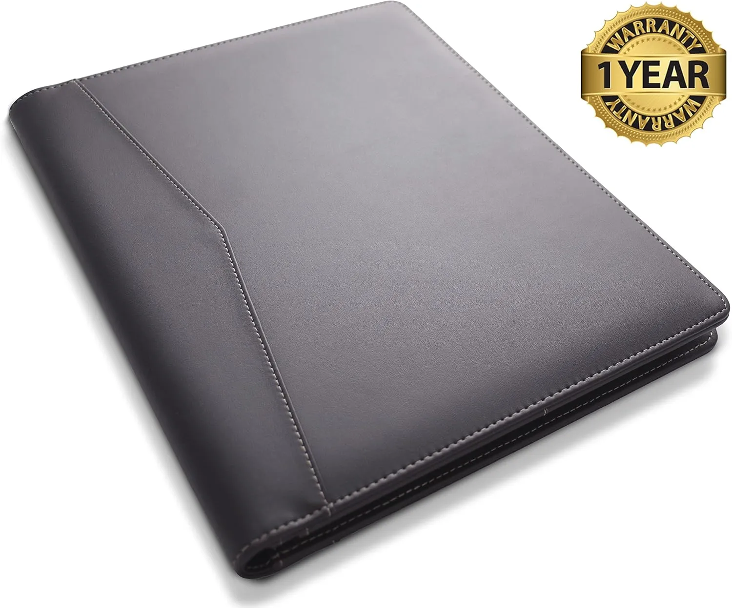 STYLIO Padfolio Portfolio Organizer Binder | Interview Resume Folder, Legal Document, Business Card Holder |w/Letter-Sized Notepad | Handsome Piano Noir Faux Leather Folio Matte Finish, Accent Stitch