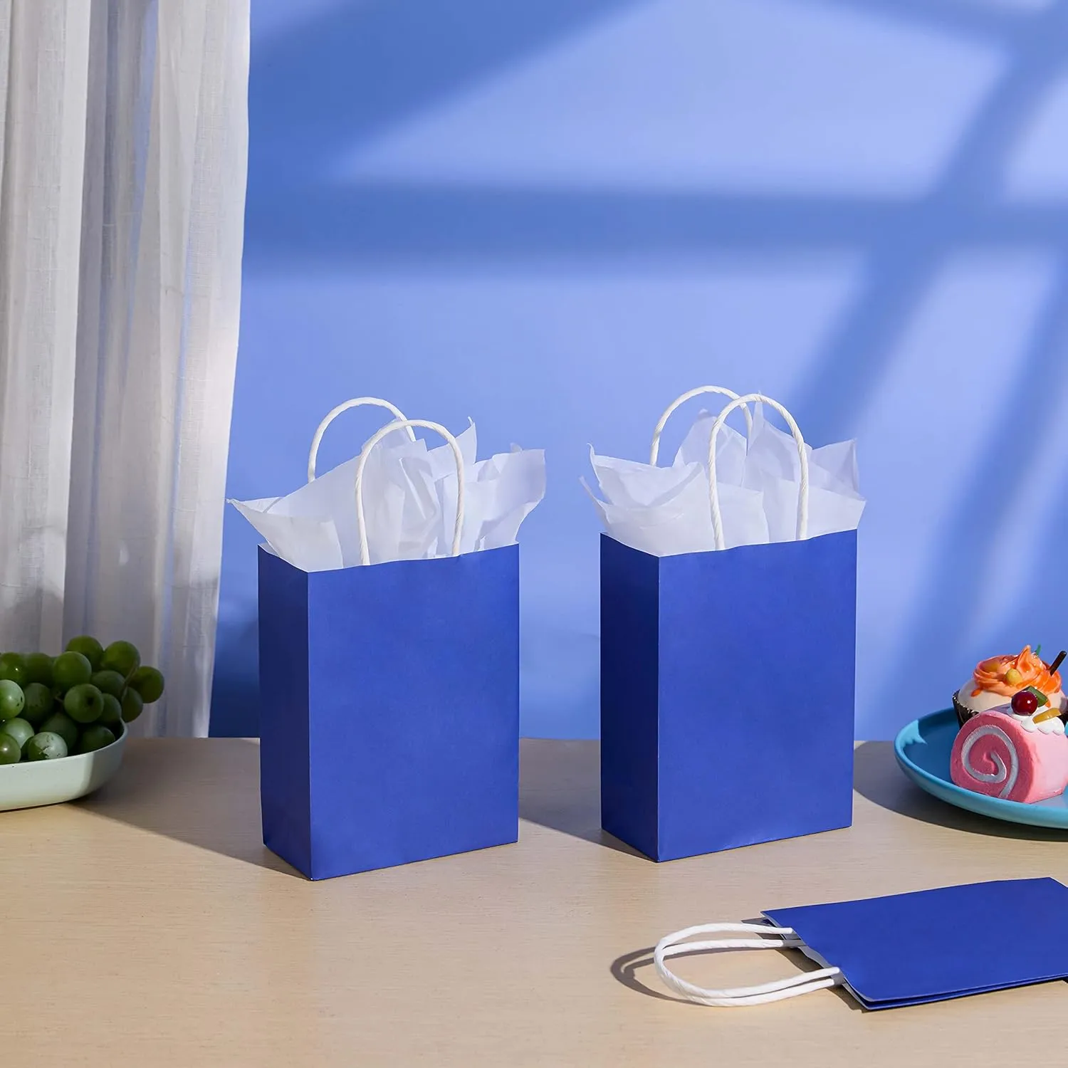 SUNCOLOR 25-Piece 6" Mini Gift Bags with Handles (Navy Blue, Solid, Glossy Paper, Versatile Occasions, 5.9 x 4.7 x 2.4 inches, Perfect for Father's Day, Graduations, Birthday Parties)