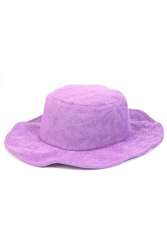 Terry Cloth Floppy Brim Bucket Hat in Purple