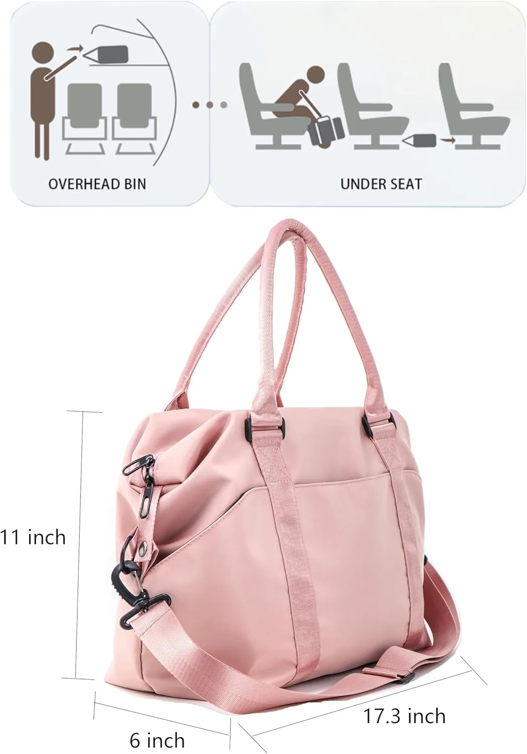 Travel Duffle Bag Waterproof Weekender Bag Carry On Tote Bags for Women Men, Travel Essentials Sport Gym Bag Luggage Bag with Trolley Sleeve (Pink)