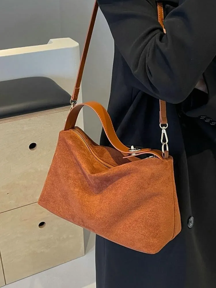 Trendy Suede Cloud Crescent Shoulder Bag Women Hobo Bags Satchels Crossbody Phone Purse Top-handle Travel Tote Handbag