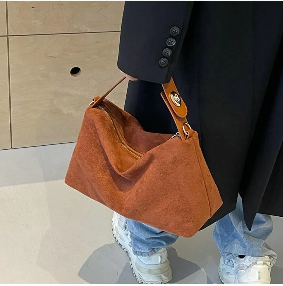 Trendy Suede Cloud Crescent Shoulder Bag Women Hobo Bags Satchels Crossbody Phone Purse Top-handle Travel Tote Handbag
