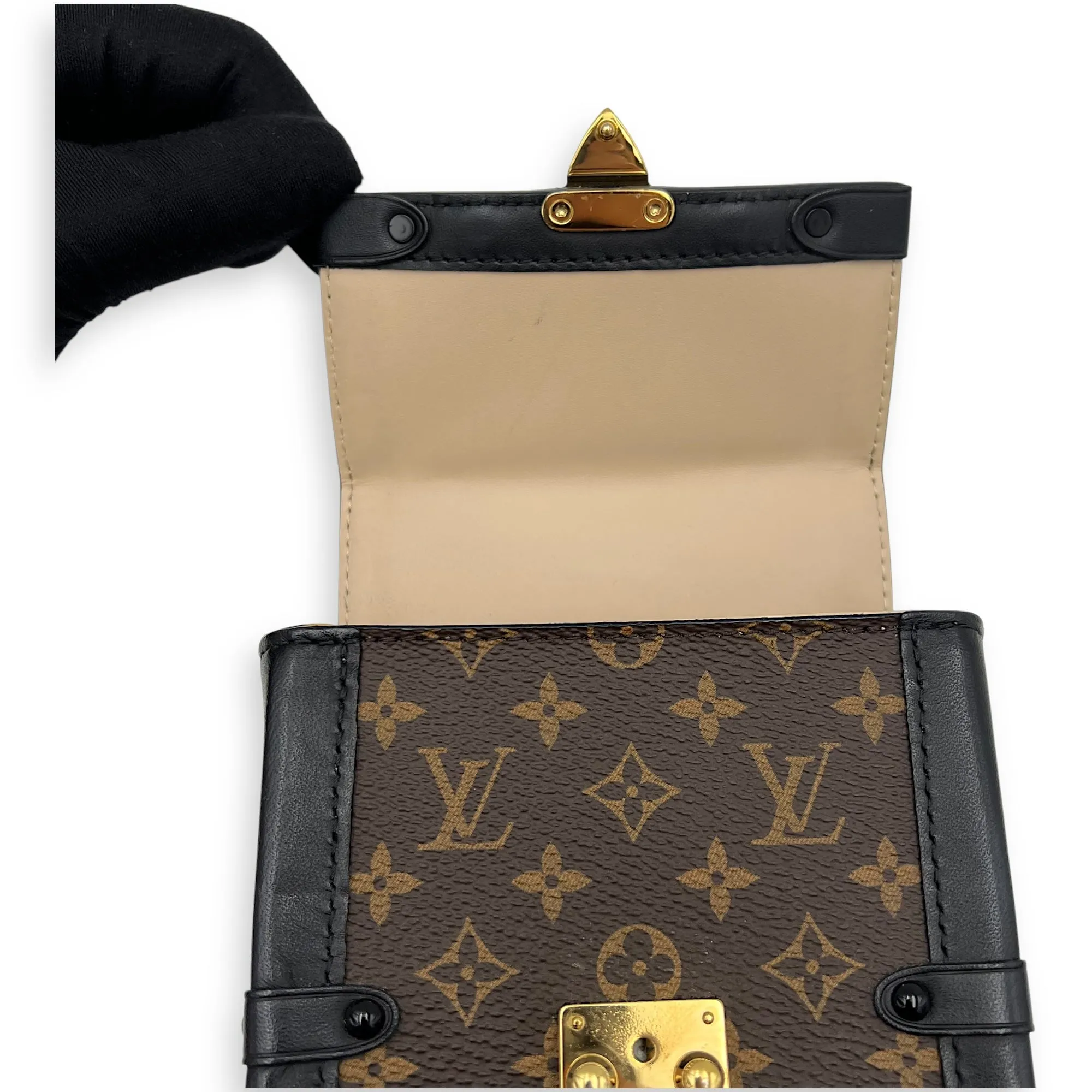 Trunk Vertical Brown Crossbody Bag in Monogram Coated Canvas, Gold hardware