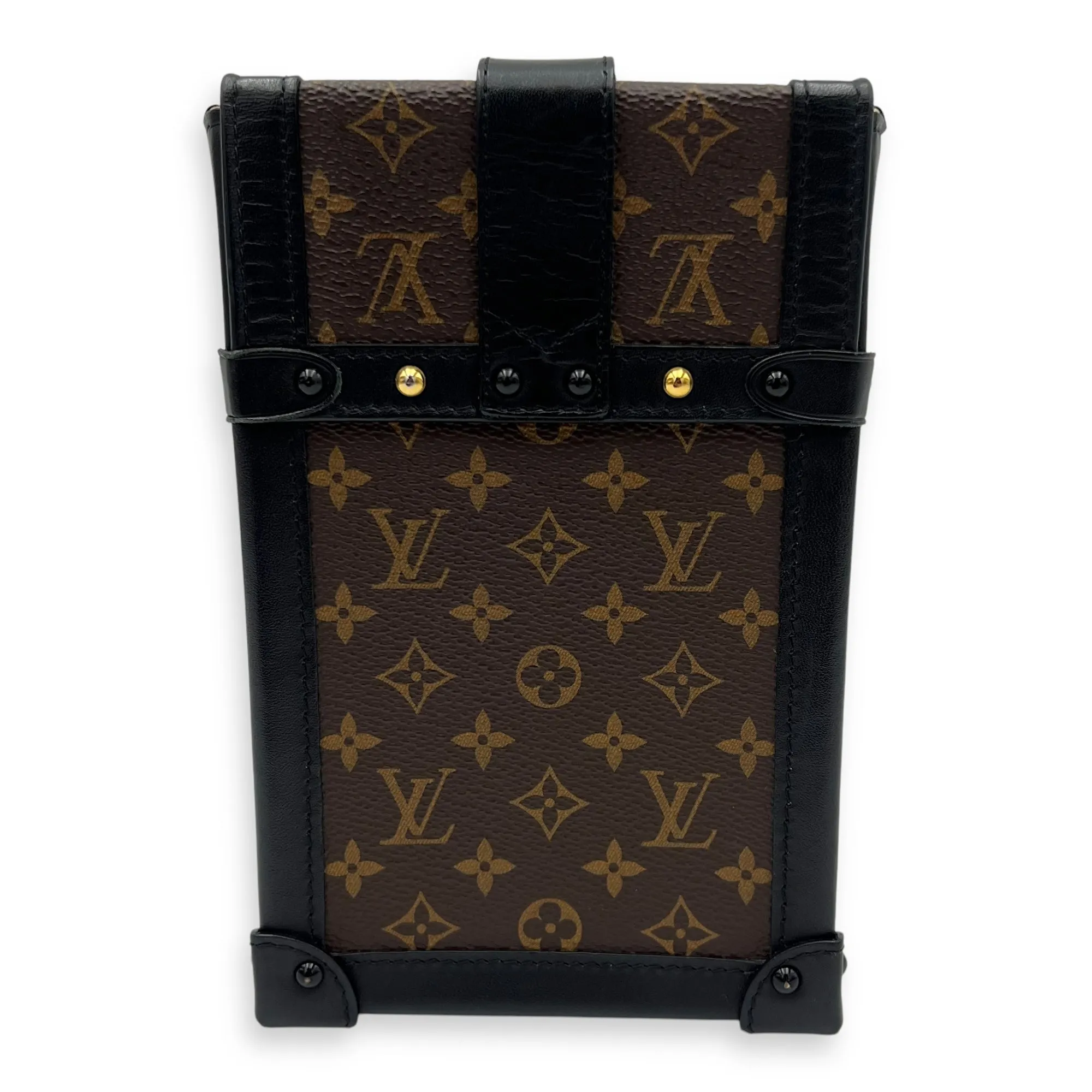 Trunk Vertical Brown Crossbody Bag in Monogram Coated Canvas, Gold hardware