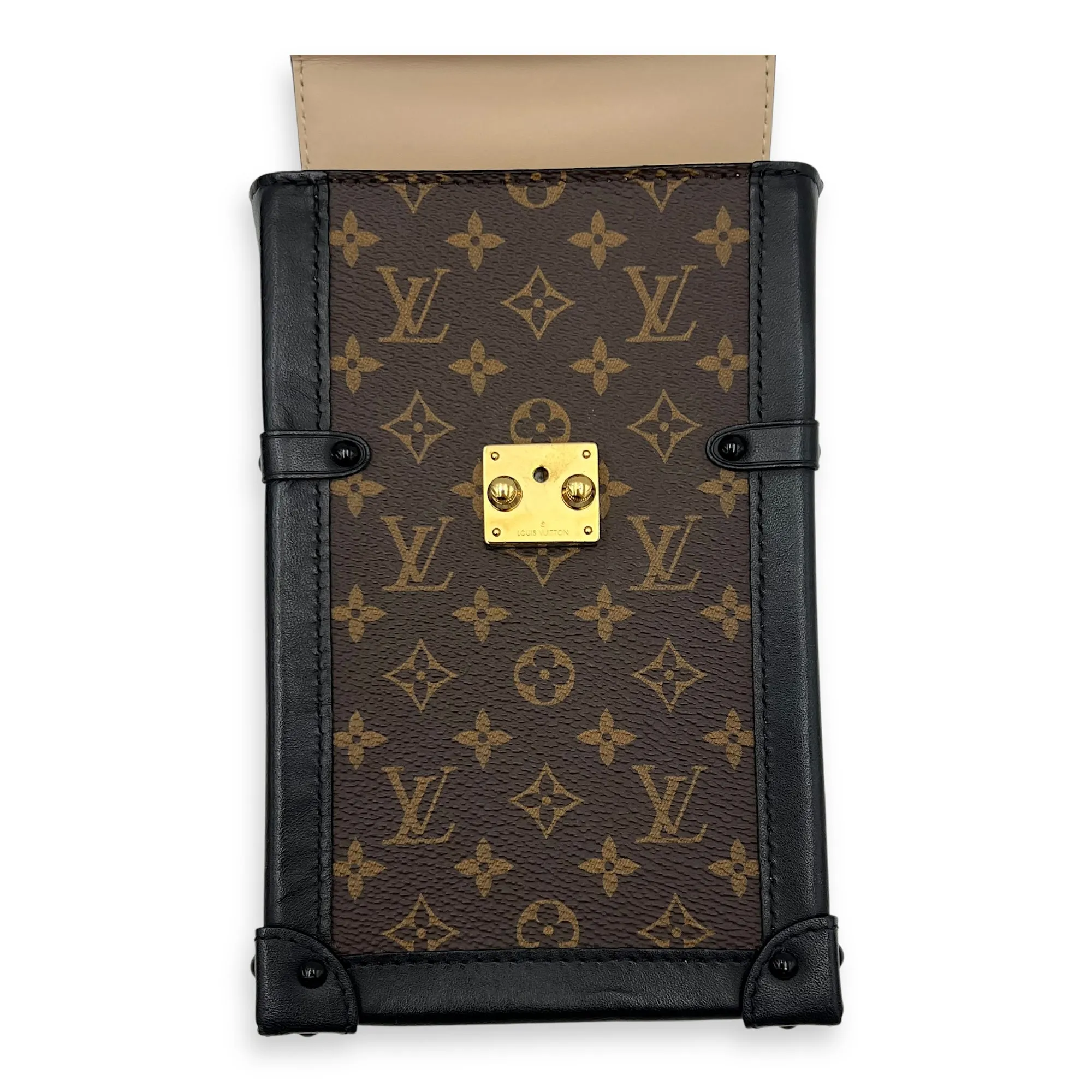 Trunk Vertical Brown Crossbody Bag in Monogram Coated Canvas, Gold hardware