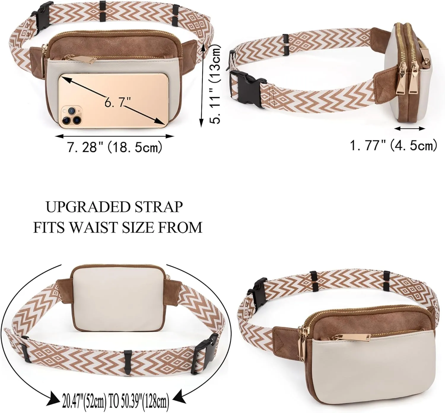 UTO Fanny Pack for Women Crossbody Trendy Fashion Belt Purse Chest Waist Hip Bumbag for Outdoor Shopping Travel Hiking
