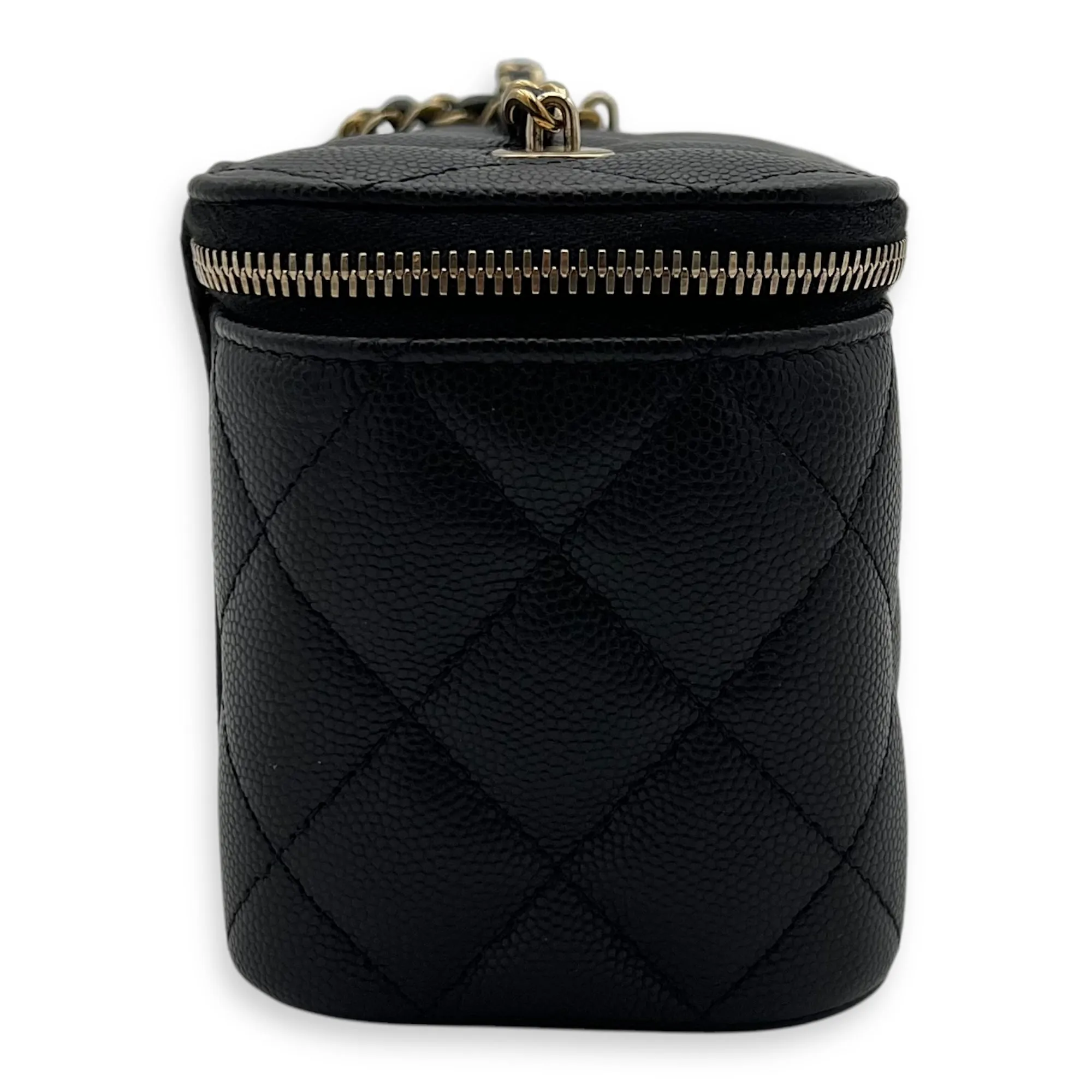 Vanity Small Black Crossbody Bag in Caviar Leather, Gold hardware