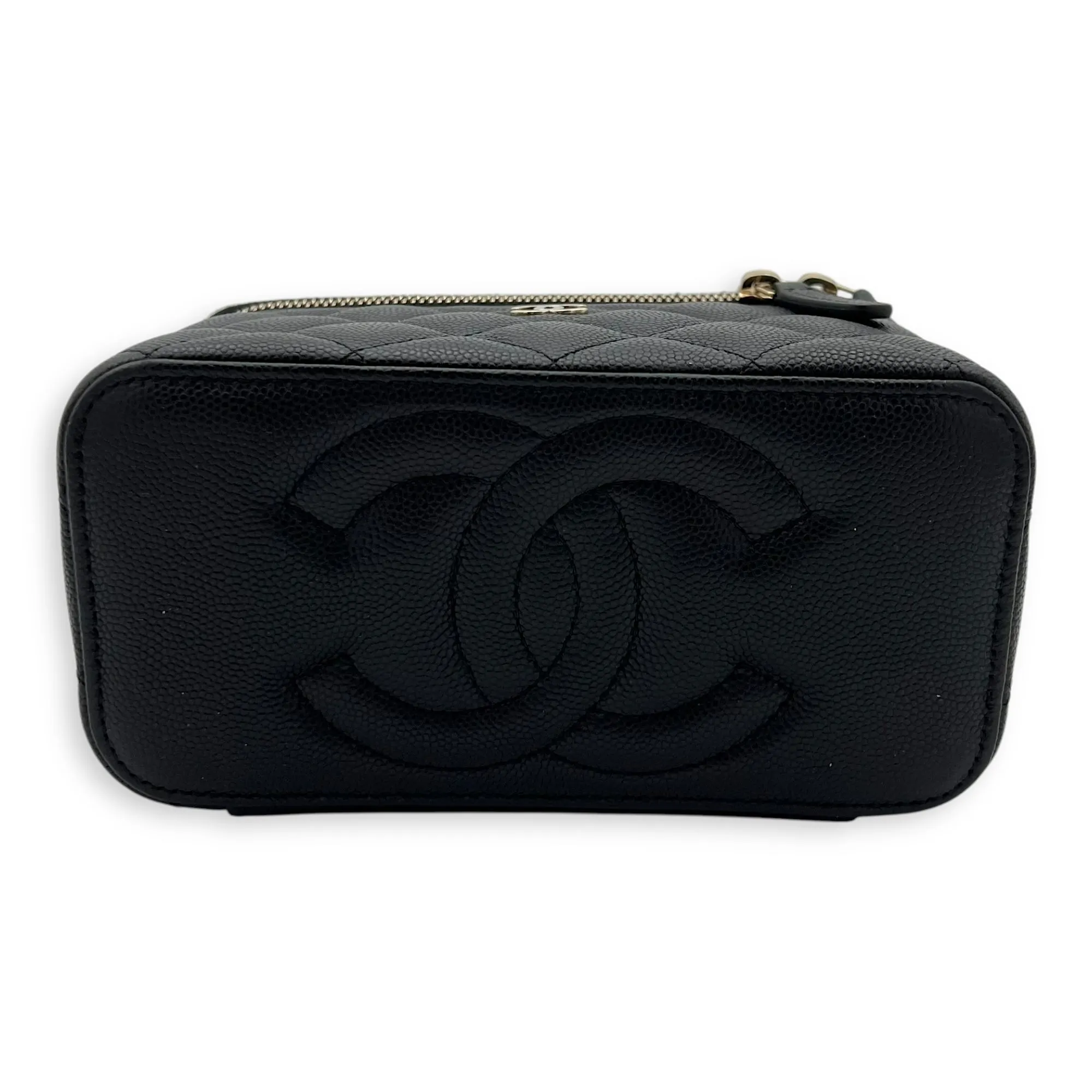 Vanity Small Black Crossbody Bag in Caviar Leather, Gold hardware
