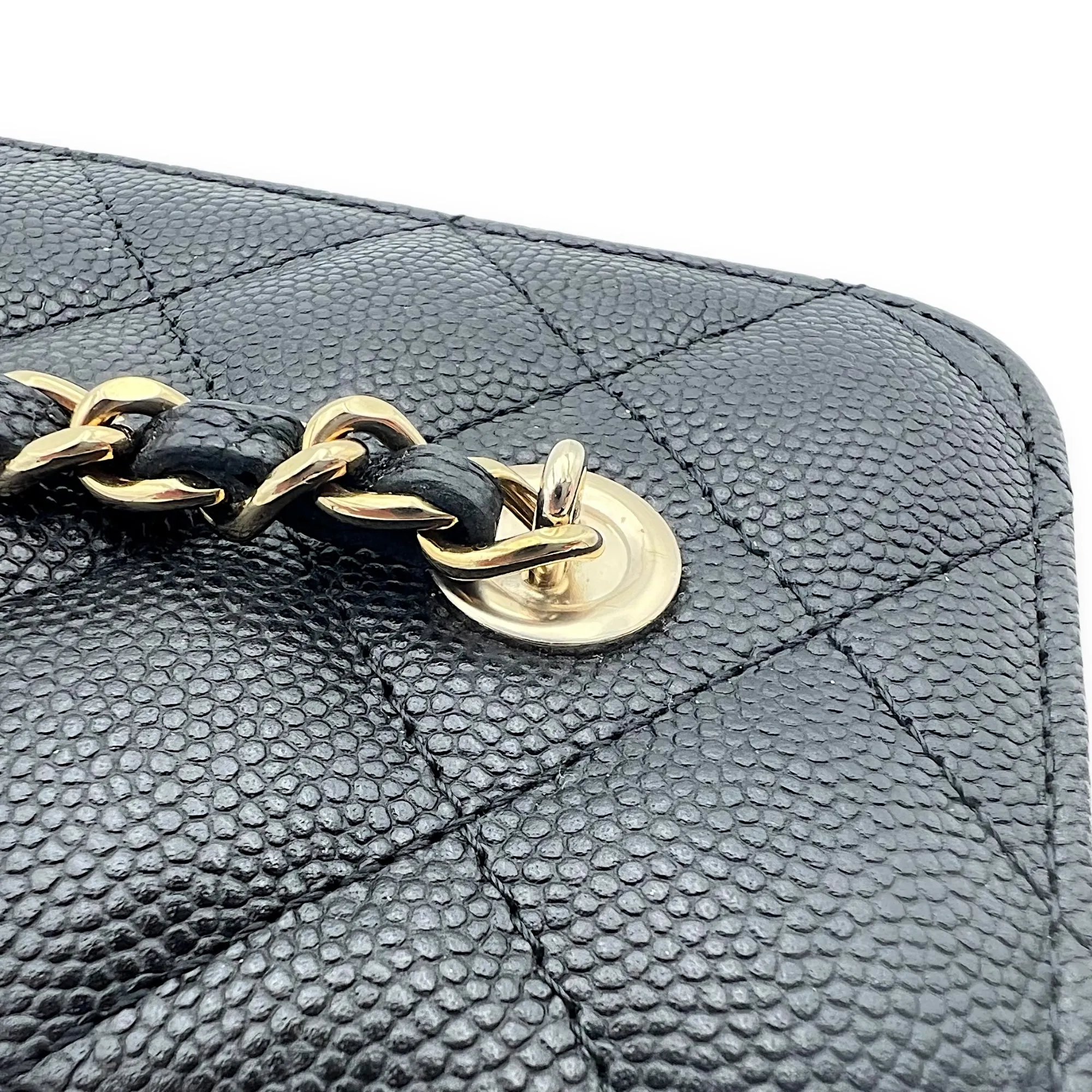 Vanity Small Black Crossbody Bag in Caviar Leather, Gold hardware