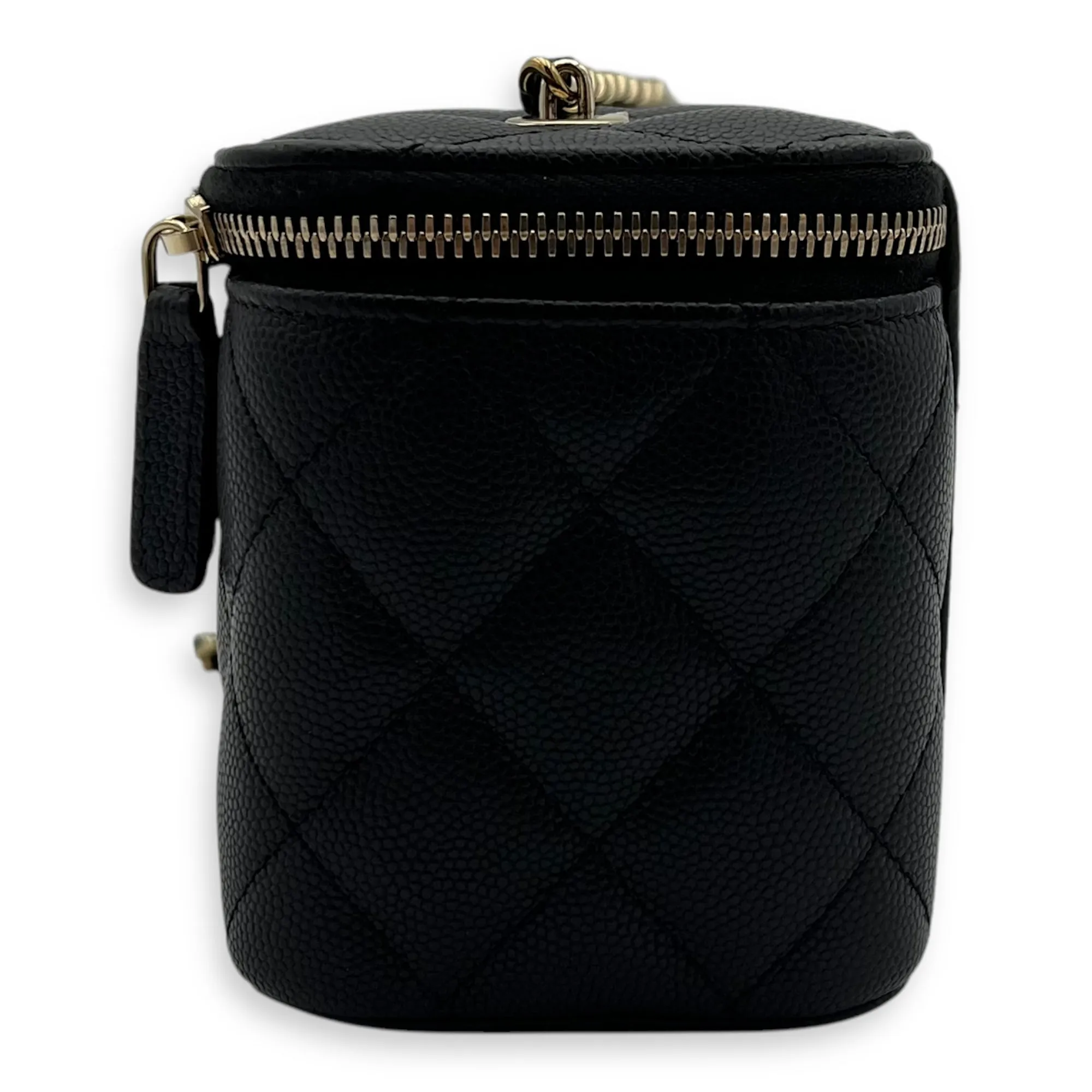 Vanity Small Black Crossbody Bag in Caviar Leather, Gold hardware