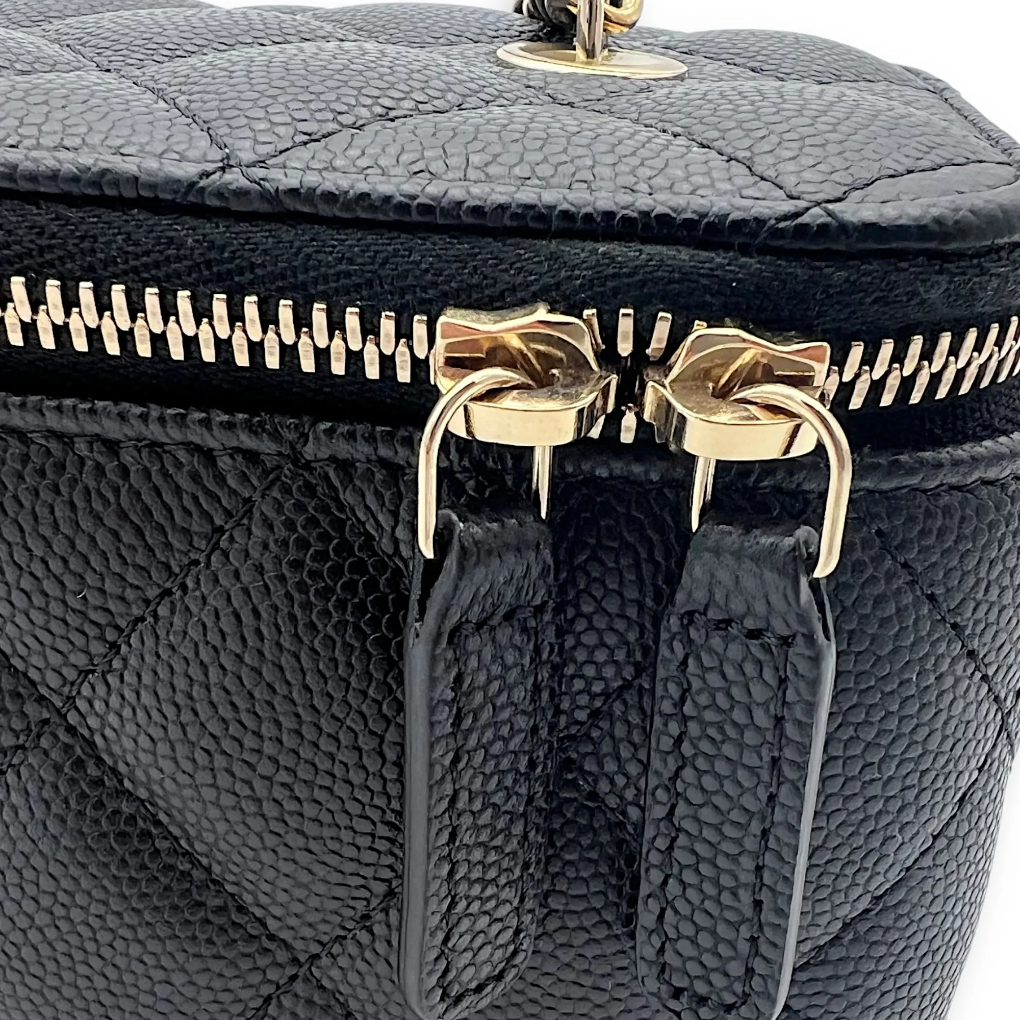 Vanity Small Black Crossbody Bag in Caviar Leather, Gold hardware