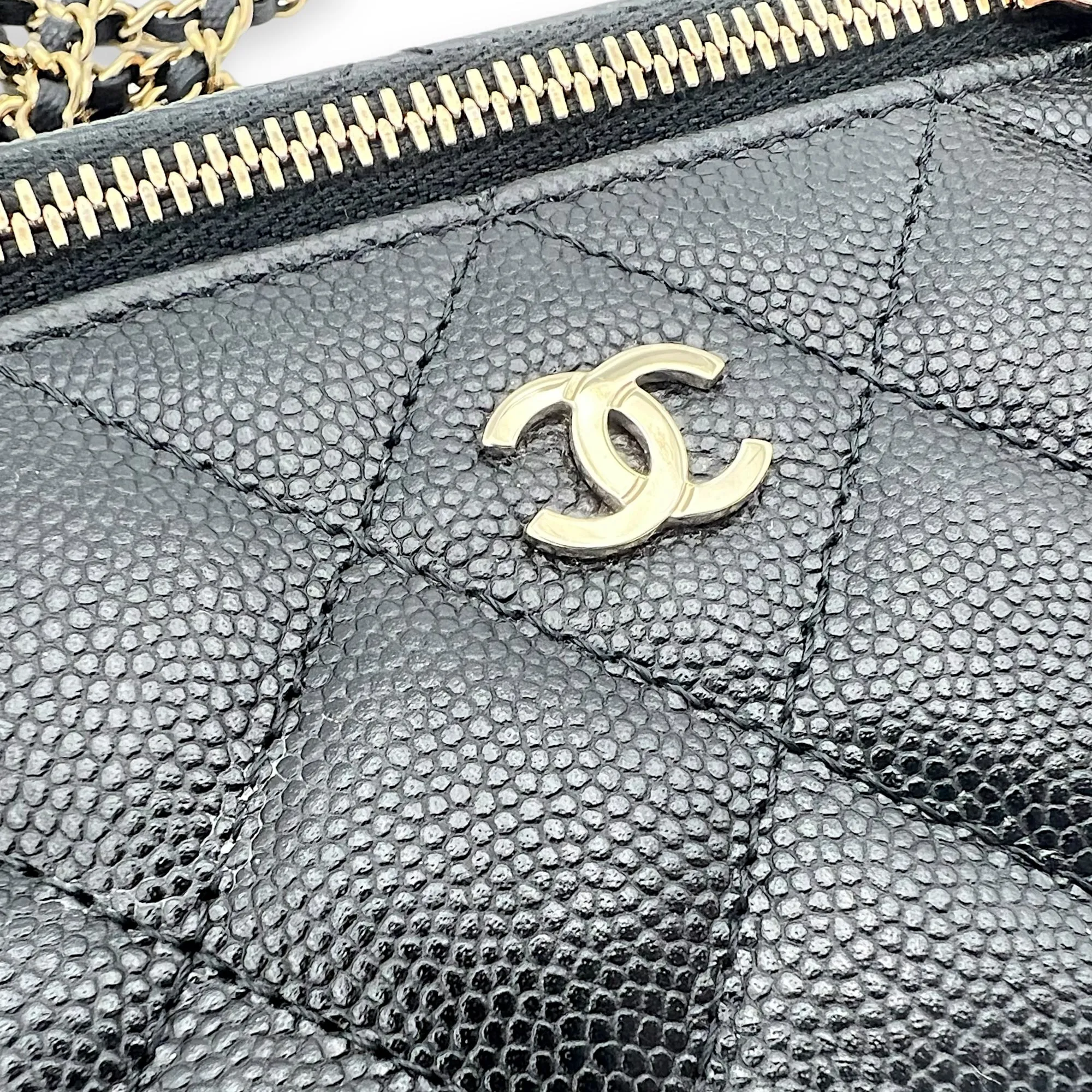 Vanity Small Black Crossbody Bag in Caviar Leather, Gold hardware