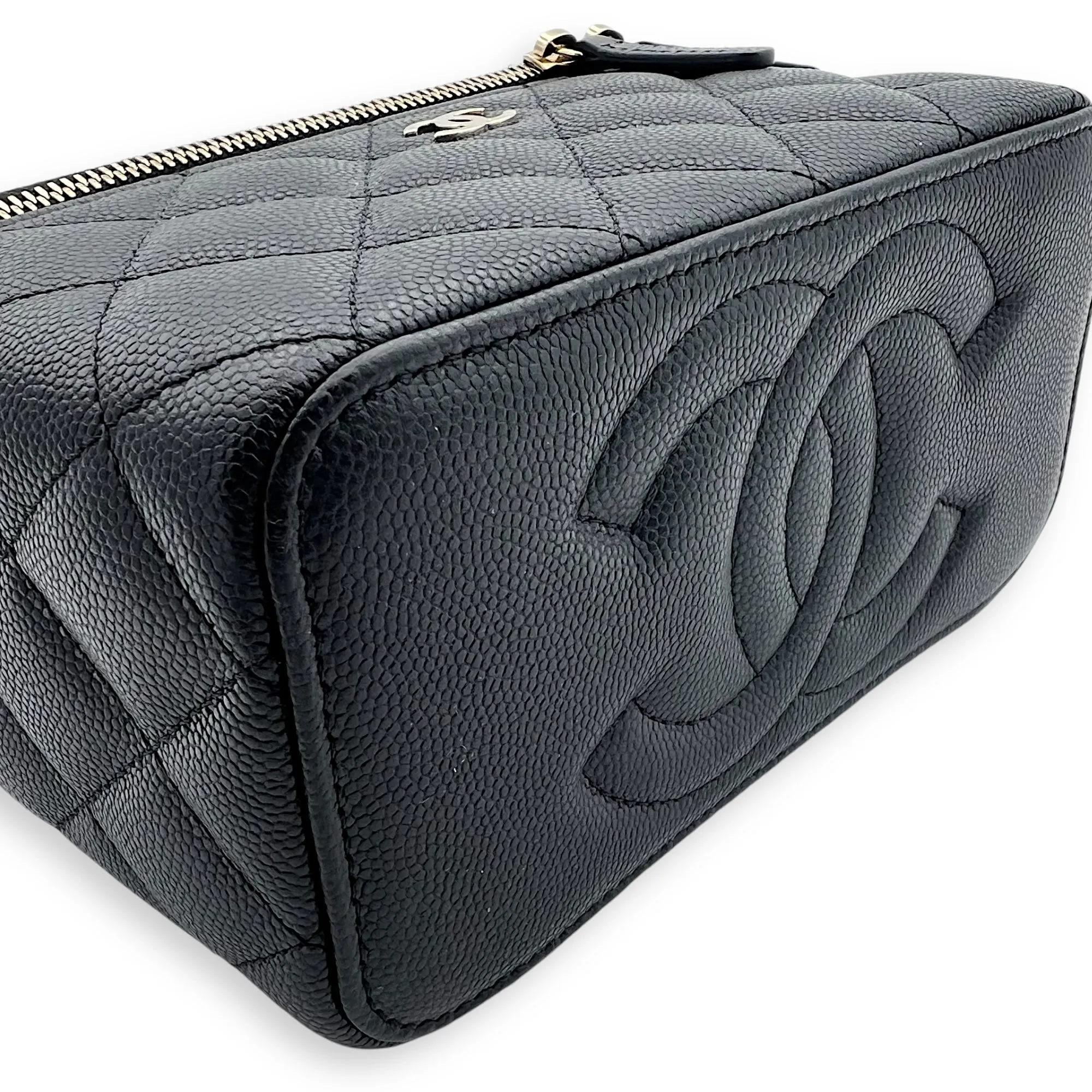 Vanity Small Black Crossbody Bag in Caviar Leather, Gold hardware