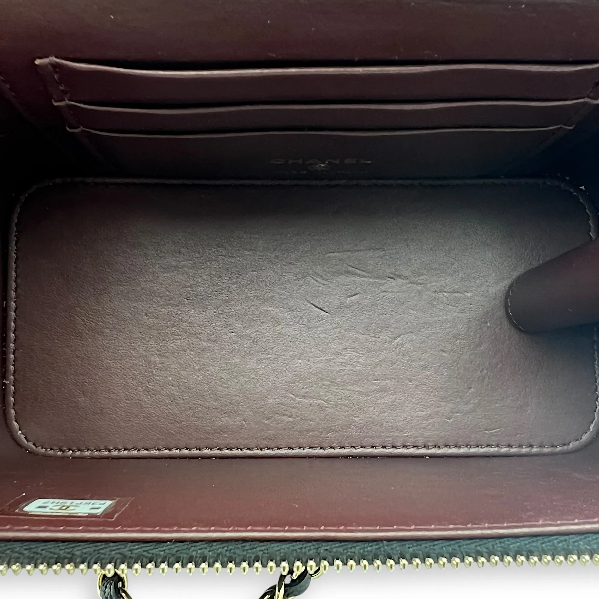 Vanity Small Black Crossbody Bag in Caviar Leather, Gold hardware