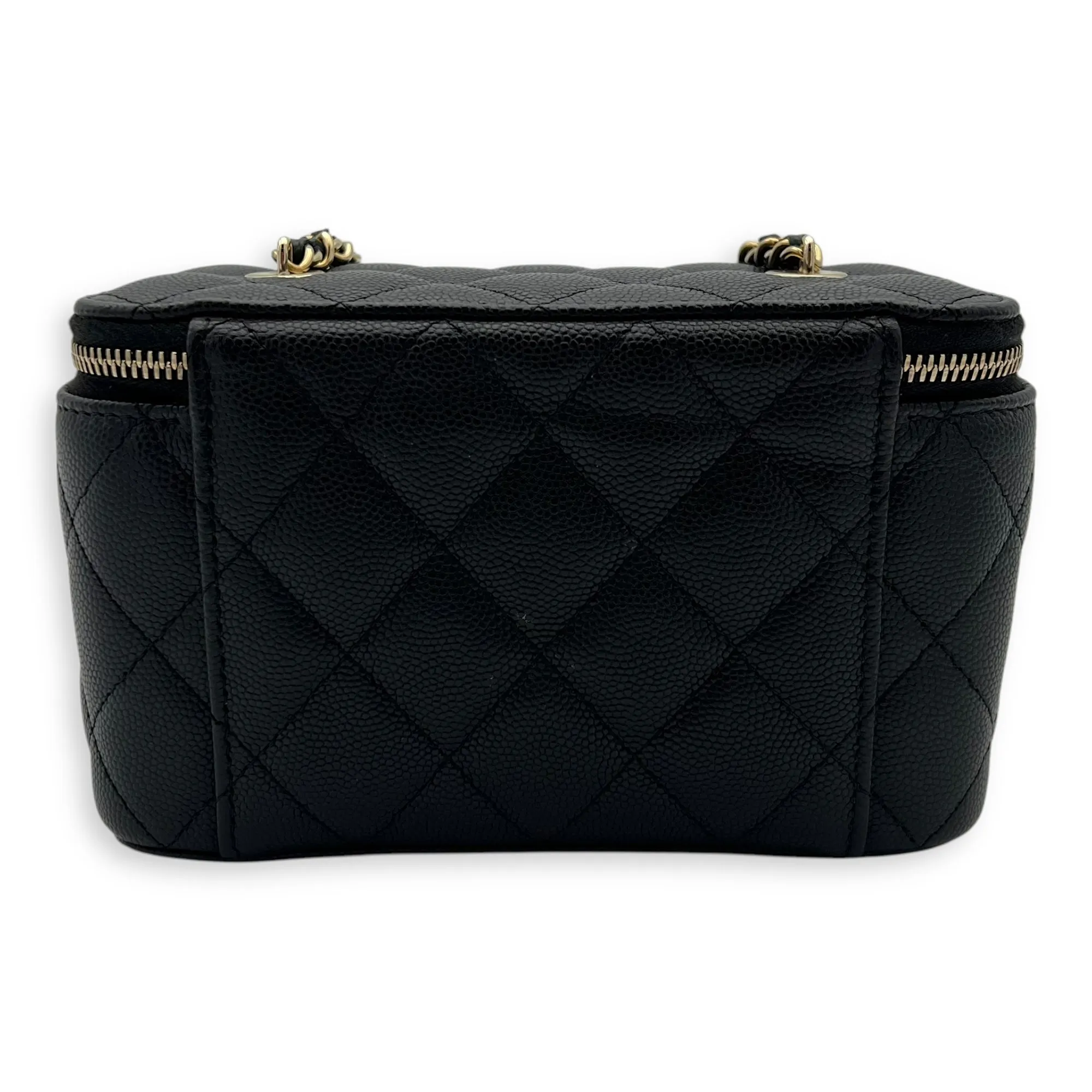 Vanity Small Black Crossbody Bag in Caviar Leather, Gold hardware