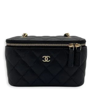 Vanity Small Black Crossbody Bag in Caviar Leather, Gold hardware