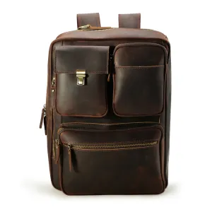 Vintage Crazy Horse Leather Multifunction Cowhide Shoulder Briefcase Bag Laptop Backpack for Men