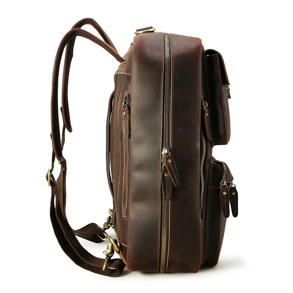 Vintage Crazy Horse Leather Multifunction Cowhide Shoulder Briefcase Bag Laptop Backpack for Men