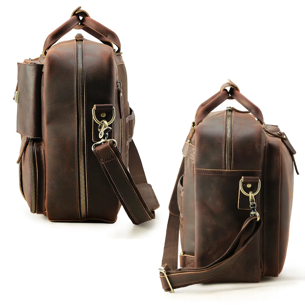Vintage Crazy Horse Leather Multifunction Cowhide Shoulder Briefcase Bag Laptop Backpack for Men