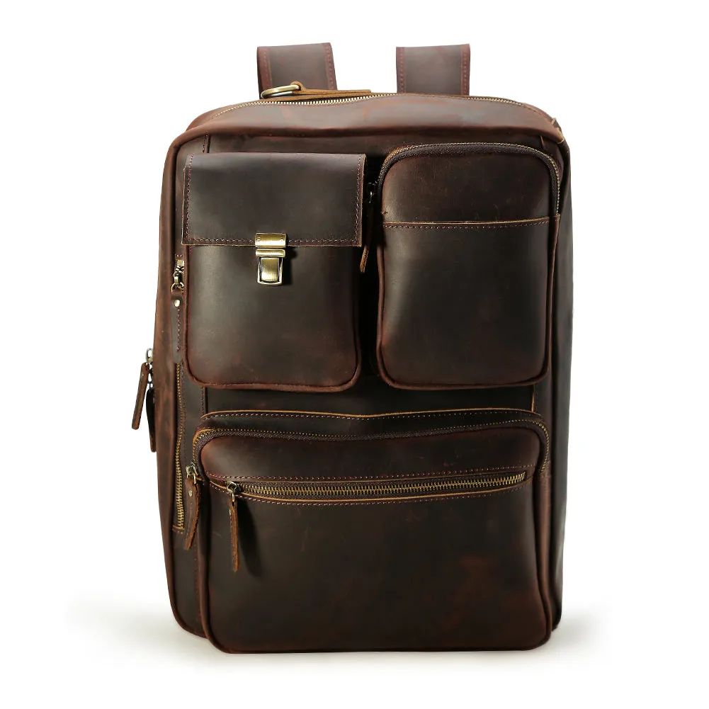 Vintage Crazy Horse Leather Multifunction Cowhide Shoulder Briefcase Bag Laptop Backpack for Men