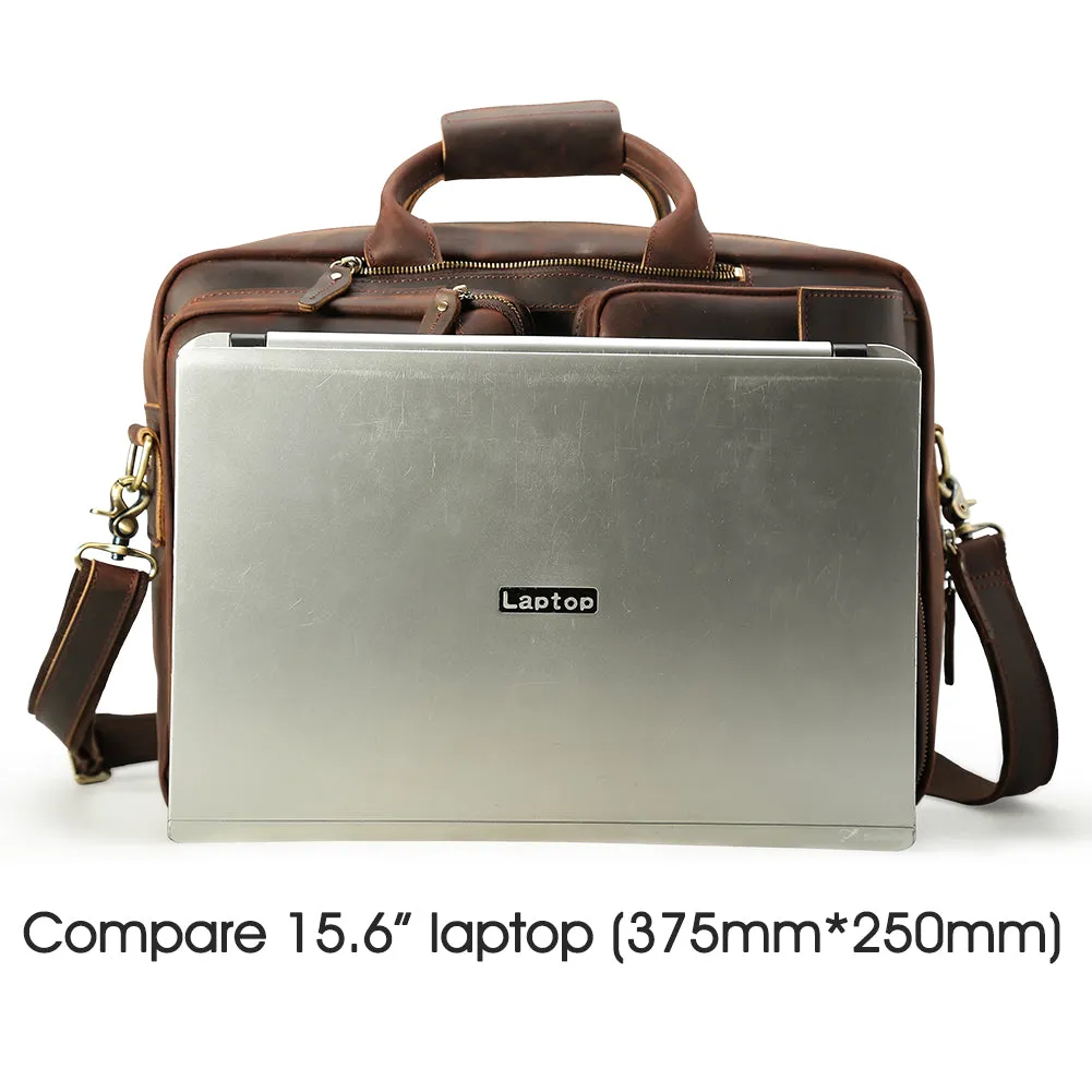 Vintage Crazy Horse Leather Multifunction Cowhide Shoulder Briefcase Bag Laptop Backpack for Men