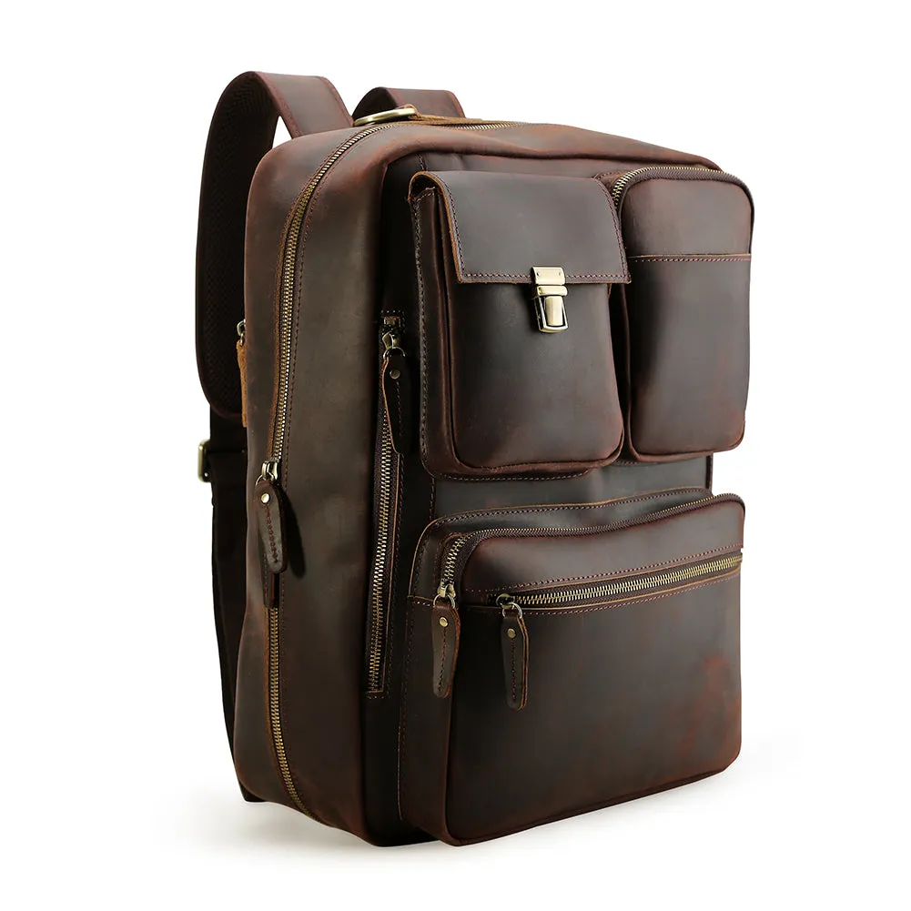 Vintage Crazy Horse Leather Multifunction Cowhide Shoulder Briefcase Bag Laptop Backpack for Men