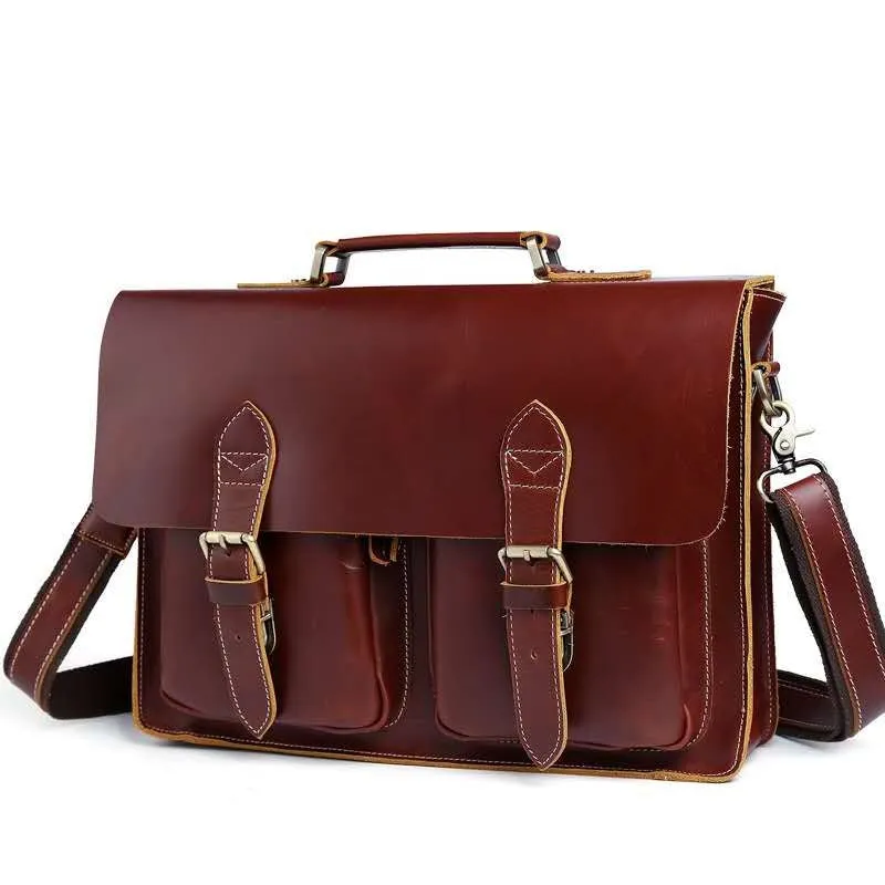 Vintage Handcrafted Men's Crazy Horse Leather Briefcase Business Laptop Portfolio Shoulder Messenger bag