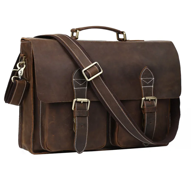 Vintage Handcrafted Men's Crazy Horse Leather Briefcase Business Laptop Portfolio Shoulder Messenger bag
