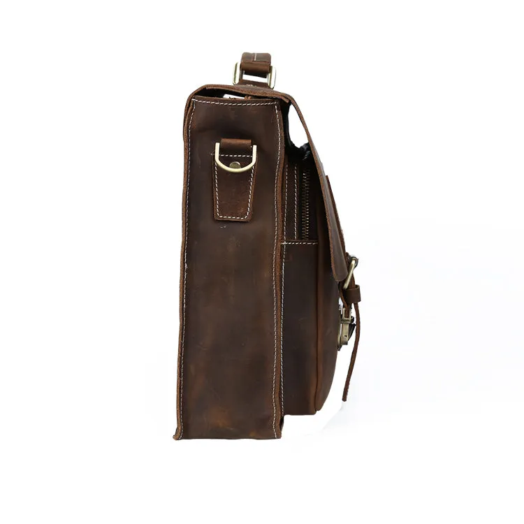 Vintage Handcrafted Men's Crazy Horse Leather Briefcase Business Laptop Portfolio Shoulder Messenger bag
