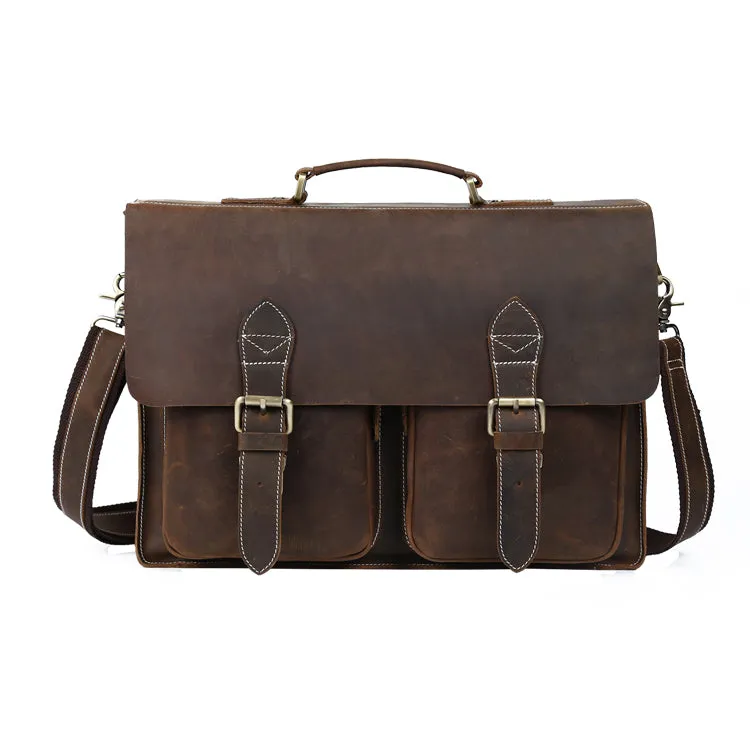 Vintage Handcrafted Men's Crazy Horse Leather Briefcase Business Laptop Portfolio Shoulder Messenger bag