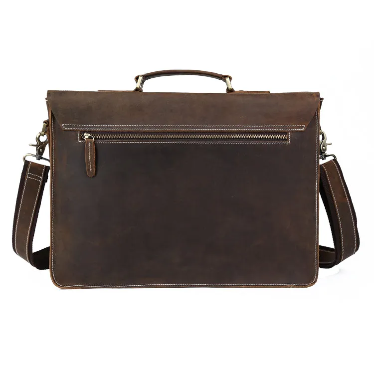 Vintage Handcrafted Men's Crazy Horse Leather Briefcase Business Laptop Portfolio Shoulder Messenger bag