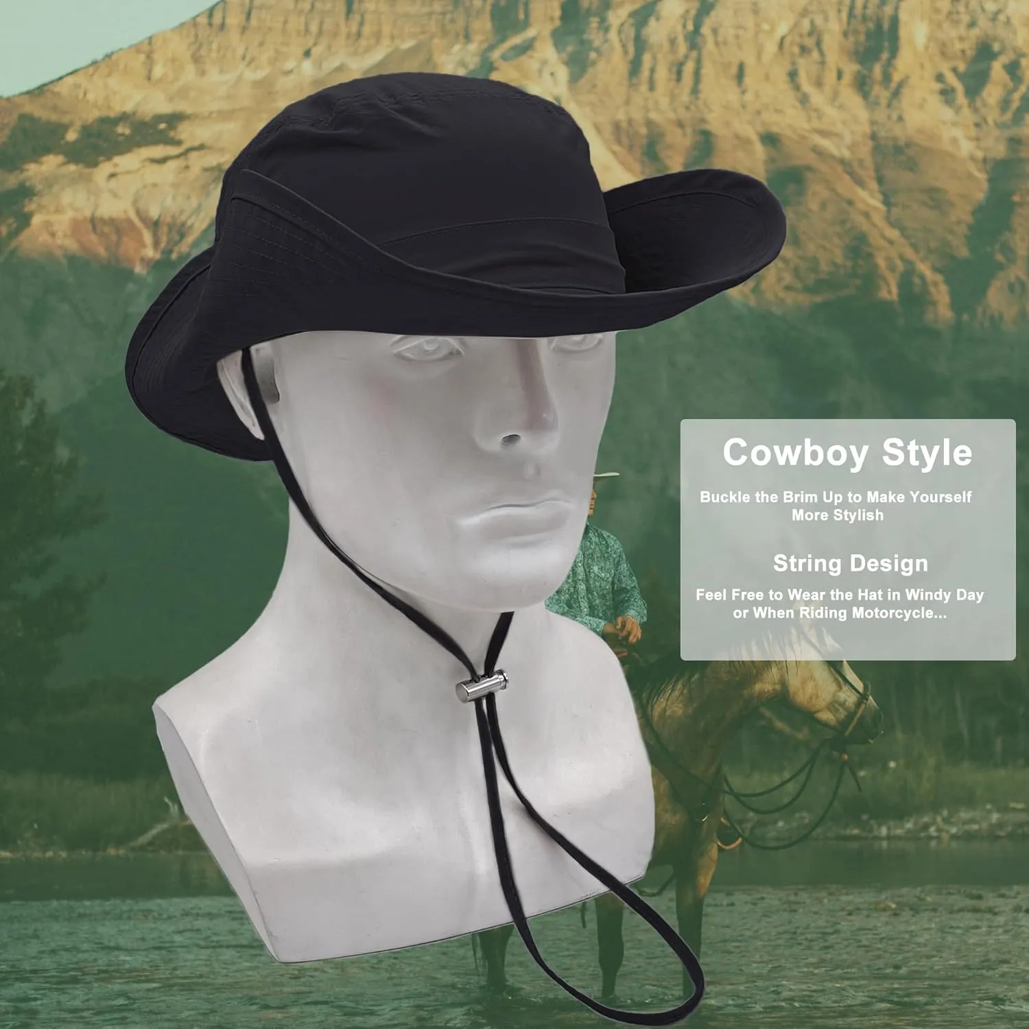 Waterproof Bucket Rain Hat for Women Wide Brim UV Protection Foldable Mesh Soft Boonie Beach Fishing Cowboy Hat Men