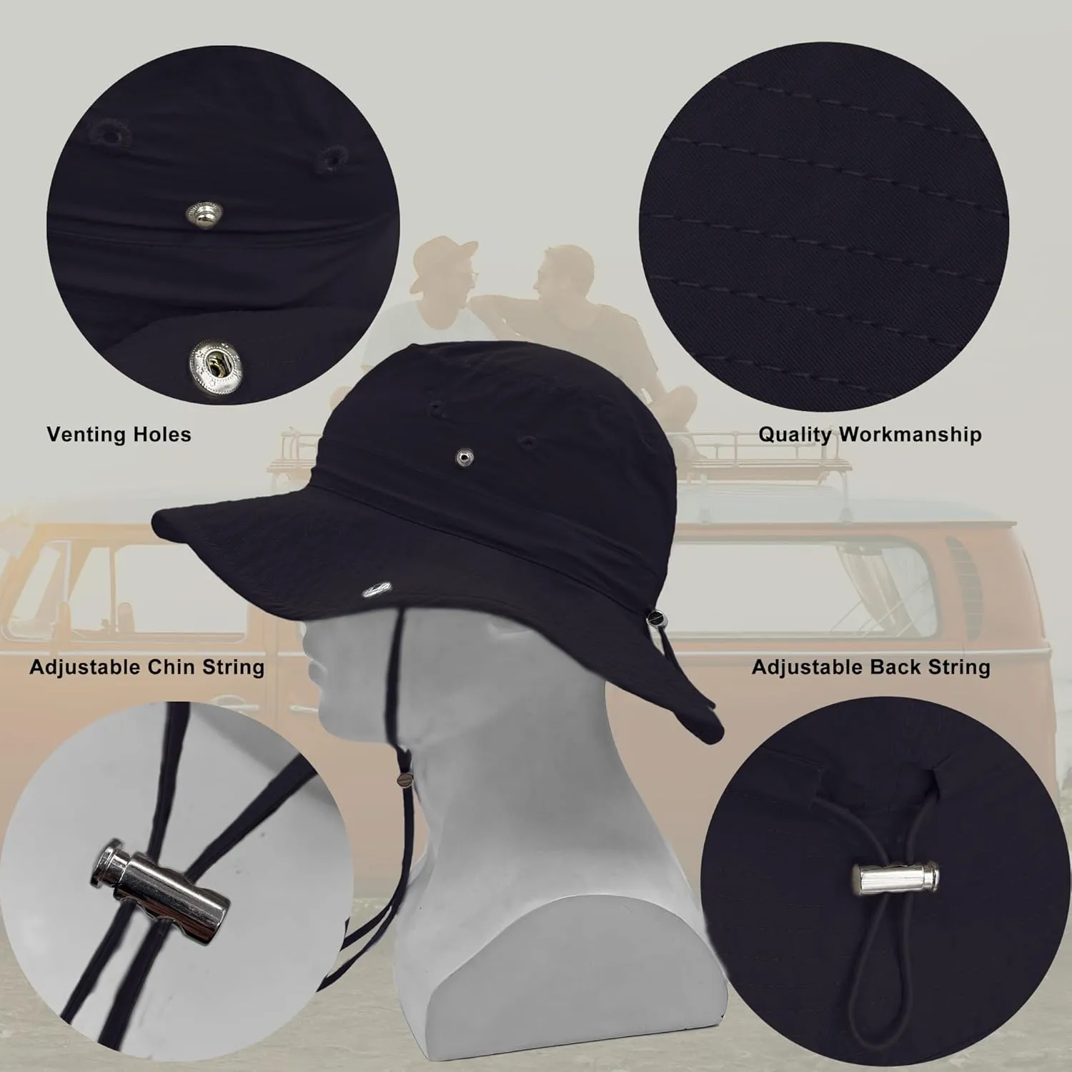 Waterproof Bucket Rain Hat for Women Wide Brim UV Protection Foldable Mesh Soft Boonie Beach Fishing Cowboy Hat Men