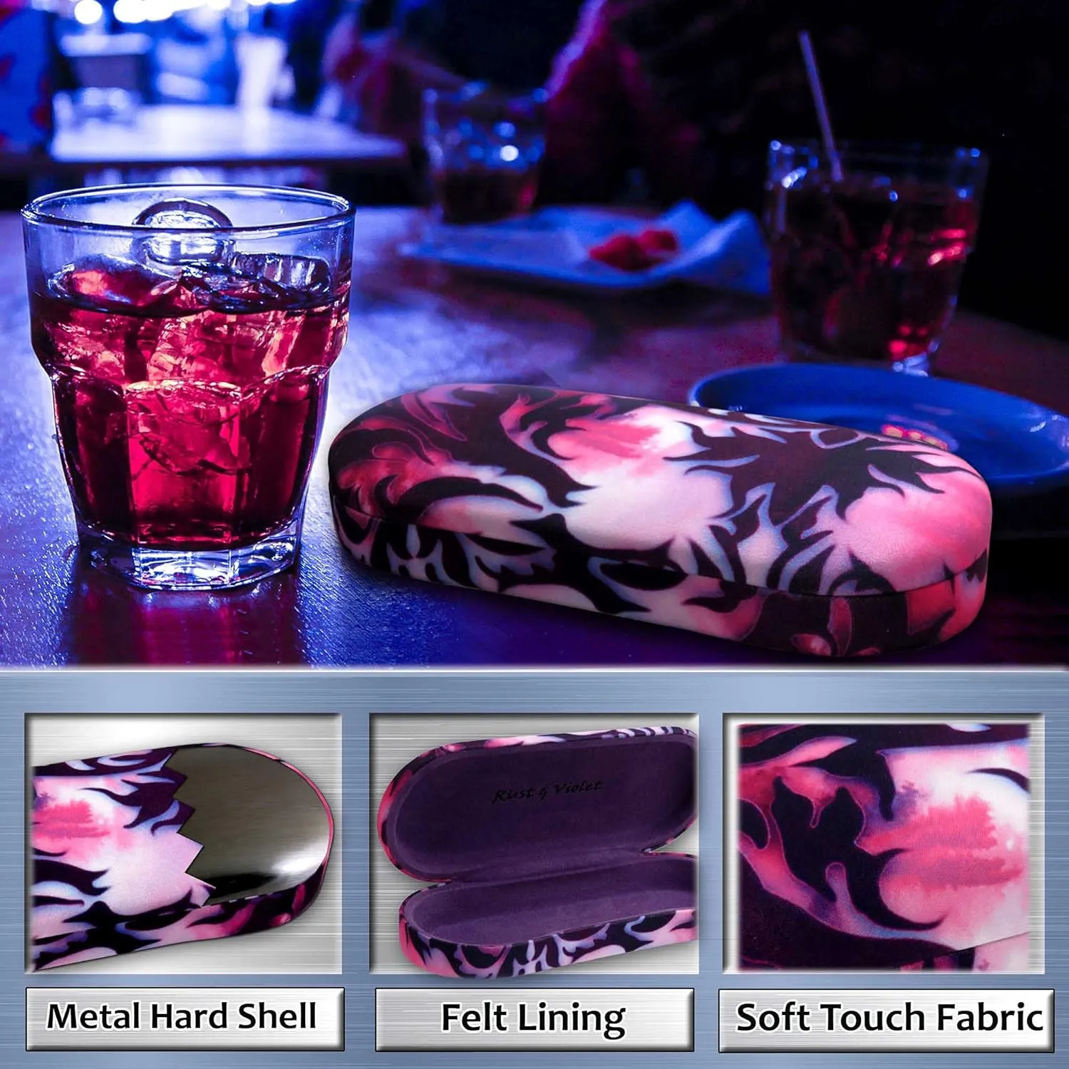 Women Glasses Case, Hard Shell Eyeglass Holder, Protective with lip for easy openning with drawstring pouch and cloth