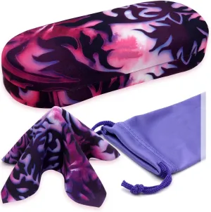 Women Glasses Case, Hard Shell Eyeglass Holder, Protective with lip for easy openning with drawstring pouch and cloth
