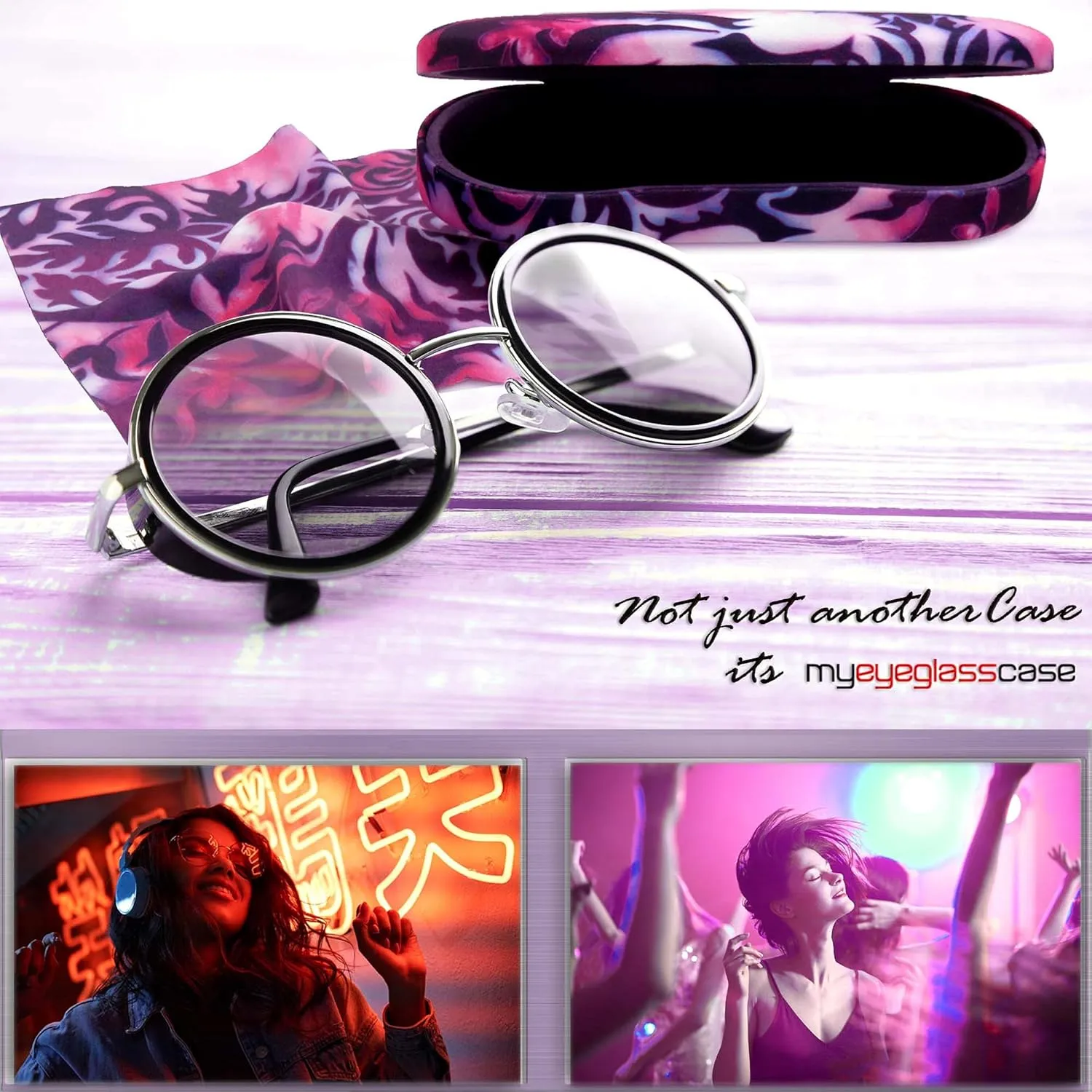 Women Glasses Case, Hard Shell Eyeglass Holder, Protective with lip for easy openning with drawstring pouch and cloth