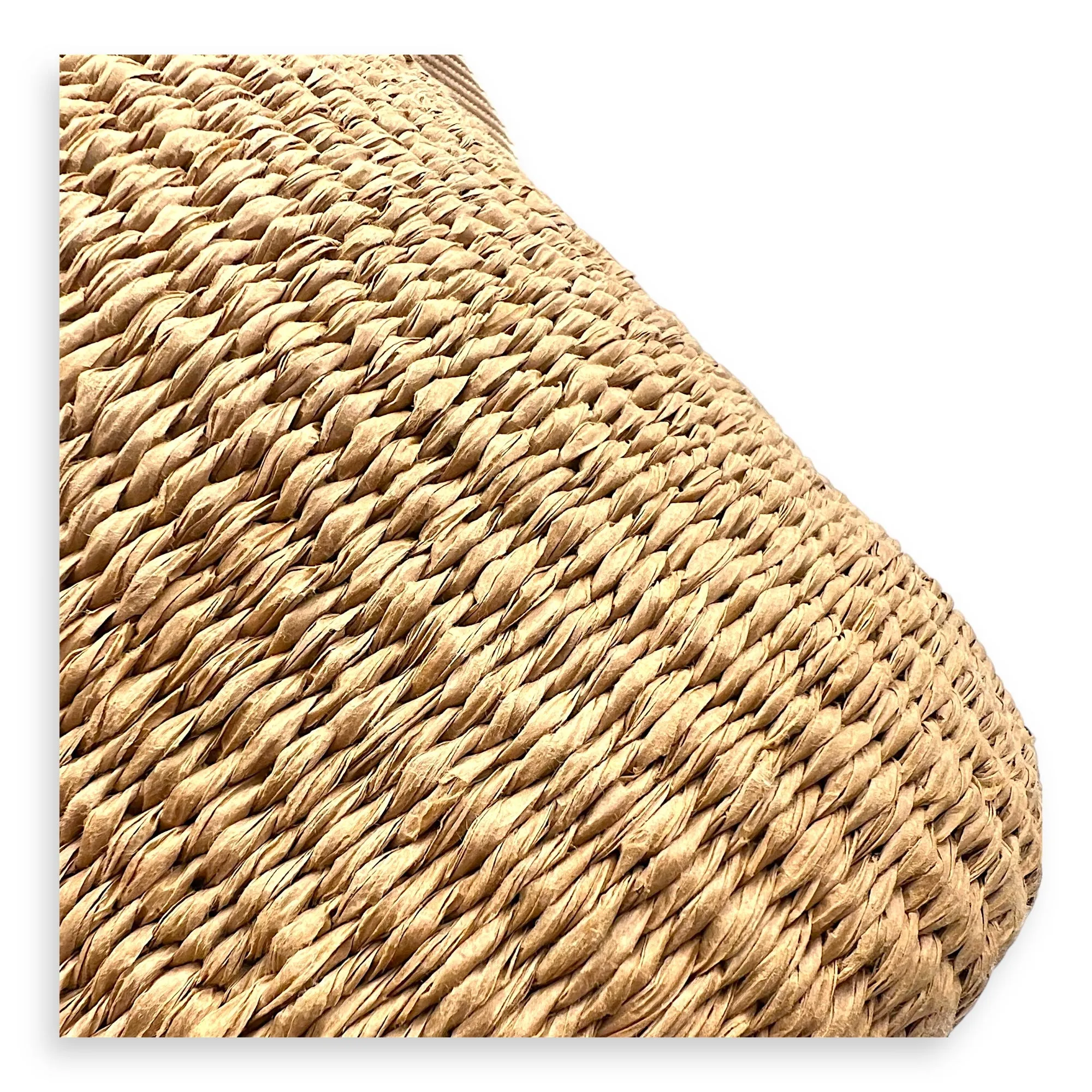 Woody Beige Bucket Bag in Raffia, Gold hardware