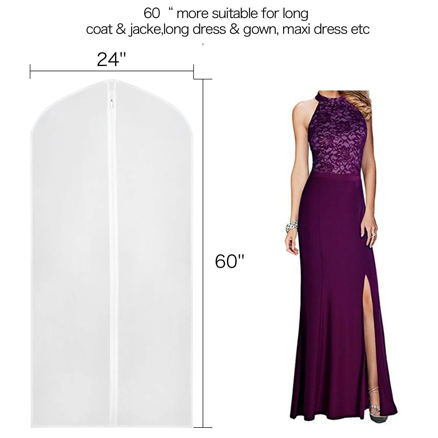 Zilink Garment Bags for Long Dresses 60-inch Translucent Suit Bag with Full-Length Zipper (Set of 6) for Dance Costumes Gown Dress Clothes Storage [Upgraded Version]