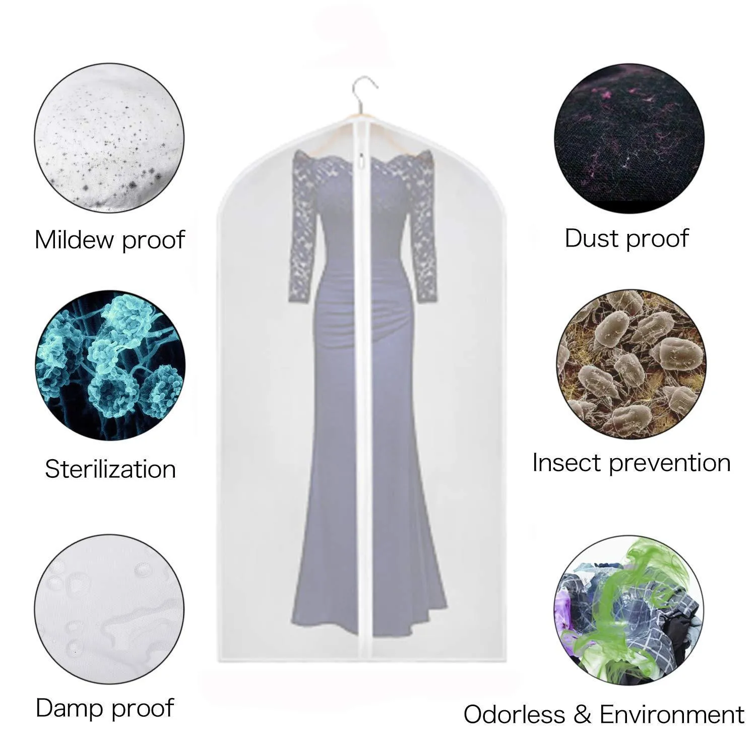 Zilink Garment Bags for Long Dresses 60-inch Translucent Suit Bag with Full-Length Zipper (Set of 6) for Dance Costumes Gown Dress Clothes Storage [Upgraded Version]