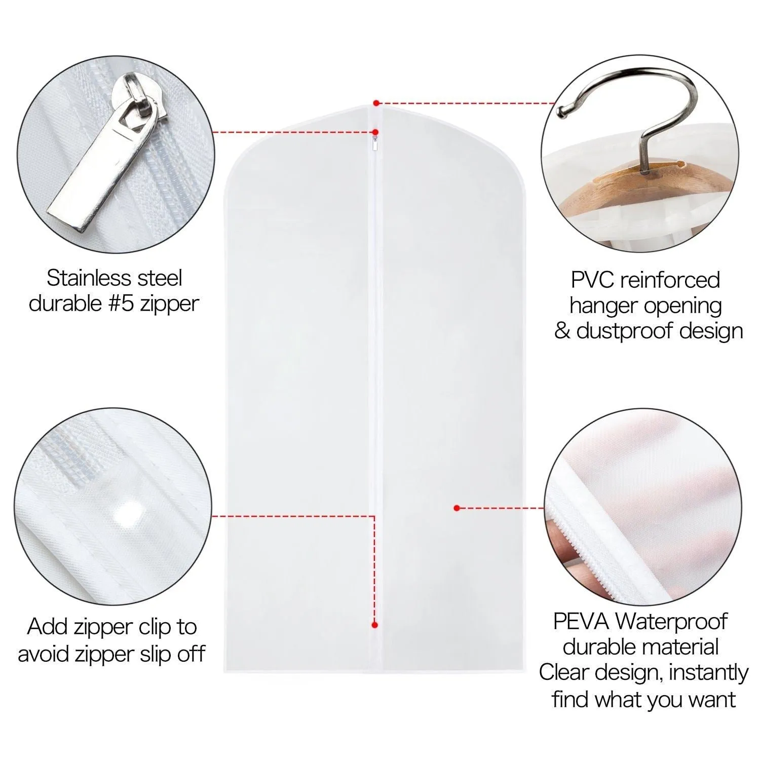 Zilink Garment Bags for Long Dresses 60-inch Translucent Suit Bag with Full-Length Zipper (Set of 6) for Dance Costumes Gown Dress Clothes Storage [Upgraded Version]